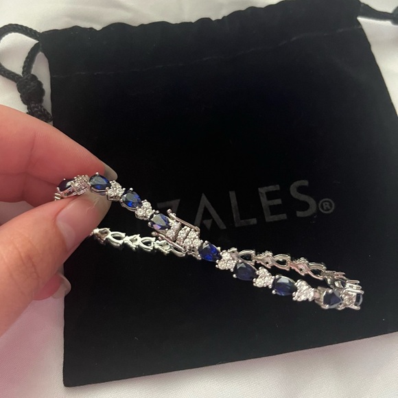 ZALES | Pear-Shaped Blue and White Sapphire Trios Bracelet in Sterling Silver - Picture 3 of 8